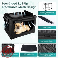 Crazydeer Small Dog Crate 24in Black Collapsible Travel Puppy Carrier 4 Mesh