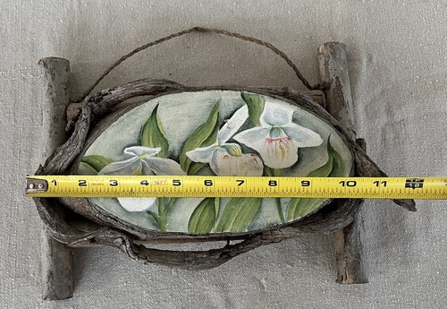Hand Made Hand Painted Lady Slippers Rustic Twig & Stick Framed Painting 12 x 9 - Picture 2 of 5