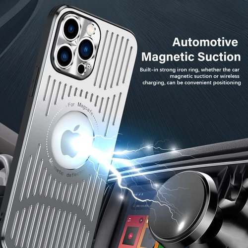 For iPhone 16 15 Pro Max 14 13 12 Heat Dissipation Magnetic Mag Safe Alloy Case - Picture 3 of 25