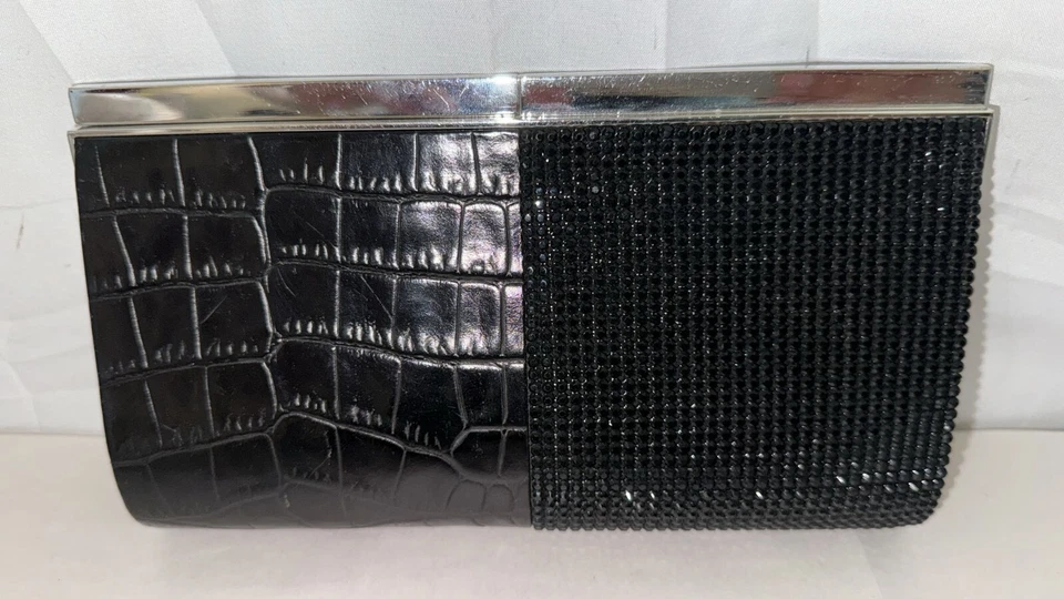 Bolso de Mano Daniel Swarovski Paris ❤️ Hecho en Francia Cuero Negro y Cristal Rhinestone Foto 4 de 4