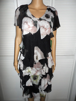 Pretty SLNY size 6 black floral tiered knee length dress women NWT | eBay