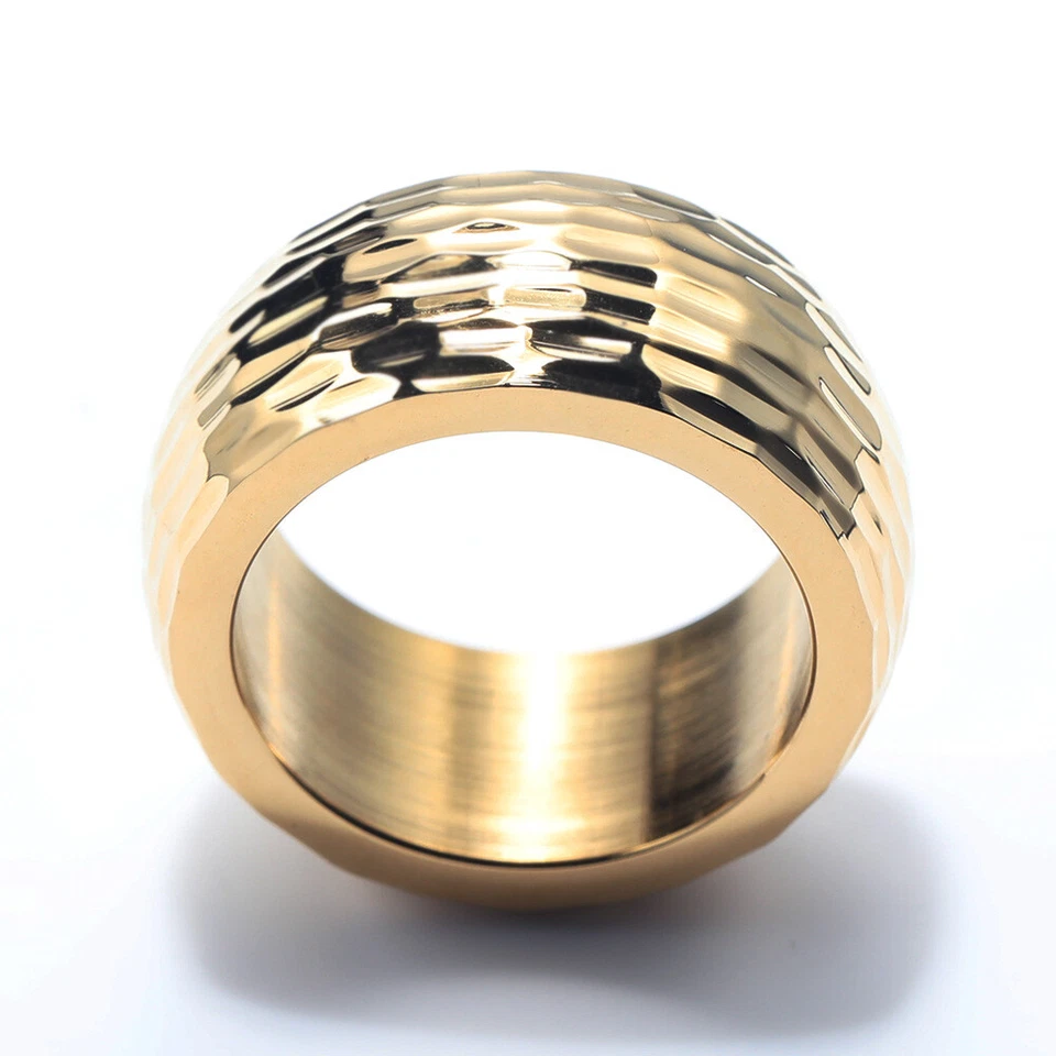 Men's 10MM Hammered Texture Titanium Wedding Band Biker Heavy Ring Gold Plated - Image 2 of 4