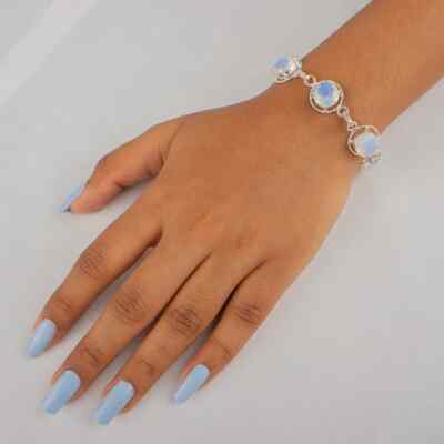 925 Sterling Silver Milky Opal Gemstone Handmade Jewelry Chain Bracelet Gift