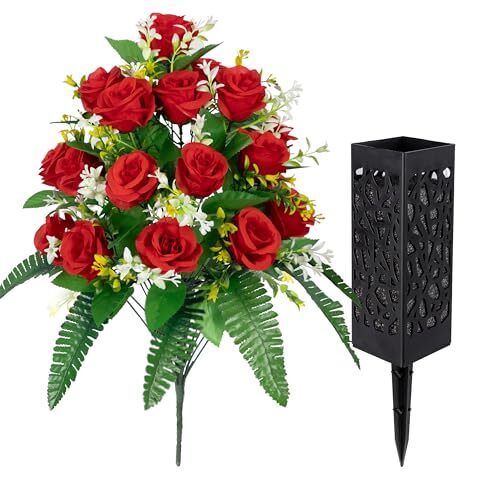 Artificial Cemetery Flowers – Grave Decorations, Cemetery 2 bouquets Red - Picture 5 of 7