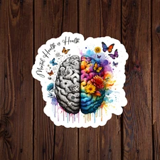 Mental health awareness sticker vinyl decal anxiety positivity brain butterfly