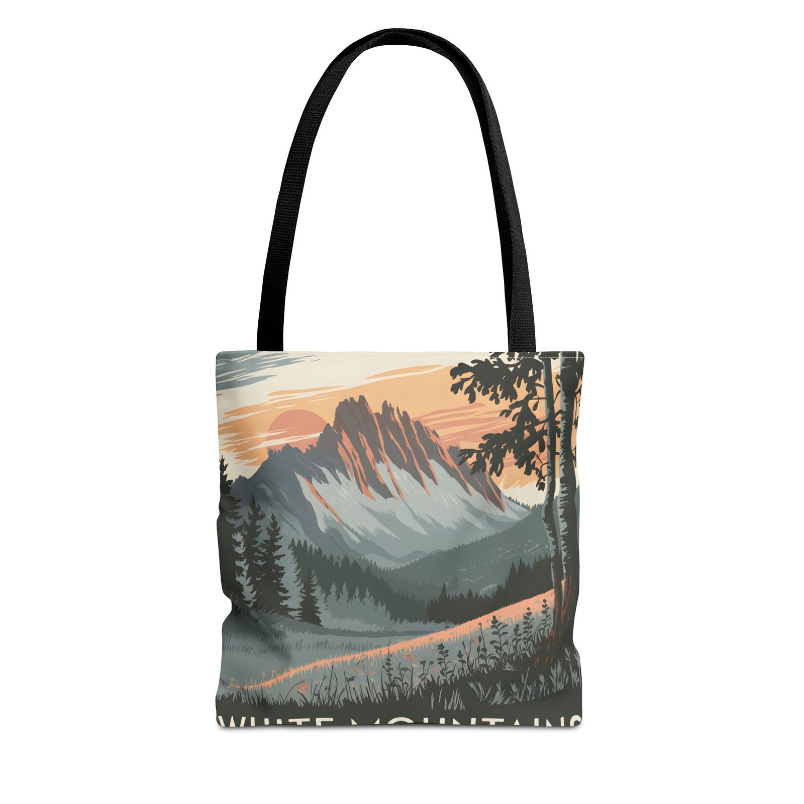 White Mountains All Over Print Tote Bag Landscape Nature Travel Apparel Casual