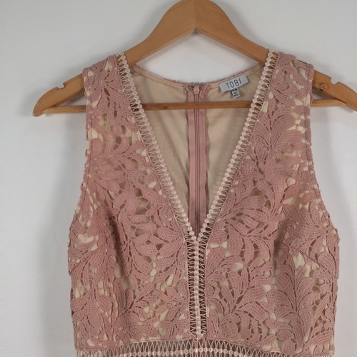 Tobi womens dress size M pencil pink floral lace sleeveless Vneck zip 036998 - Picture 3 of 10