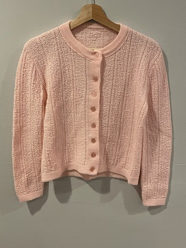Vintage Cardigan Sweater Womens Small Pink Grandma Casual Button 60s 70s
