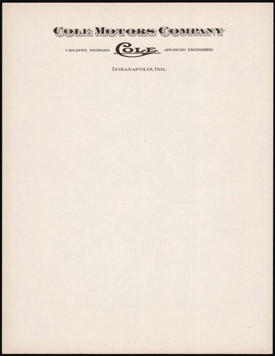Vintage letterhead COLE MOTORS COMPANY Indianapolis unused new old stock n-mint