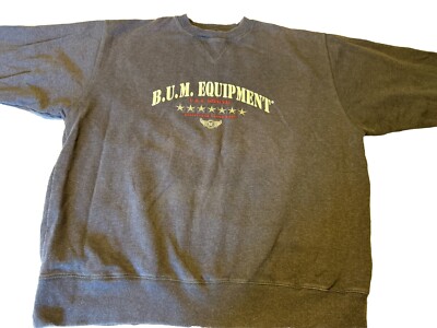 BUM EQUIPMENT Vintage Sweatshirt Mens Medium Y2K 90s Bleach Spots! Oversized