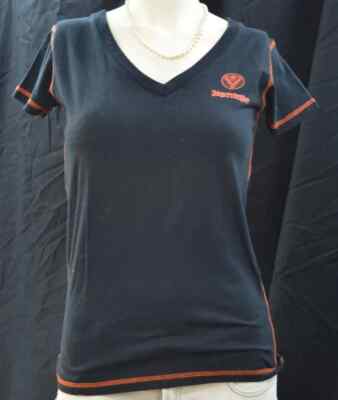 Jägermeister USA Damen V-neck T-shirt Größe S/M Hirsch Logo schwarz orange Naht