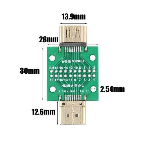 2 Pcs HDMI Maleto Female Connector with Test PCB Board,2.54 Pitch 19 Pins - 第 2/6 張圖片
