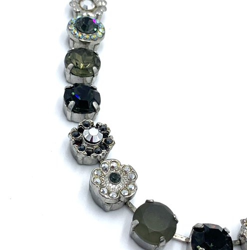 MARIANA Multicolor Green Blue Silver Plate Swarovski Crystal Mosaic Necklace 18" - Picture 6 of 13