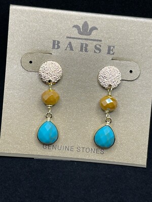 BARSE Turquoise Stone Gold Chalcedony Beads Drop Dangle