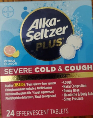 Alka-Seltzer Plus Severe Cold&Cough PowerFast Fizz, 24 Tablets Exp 09/2025 New
