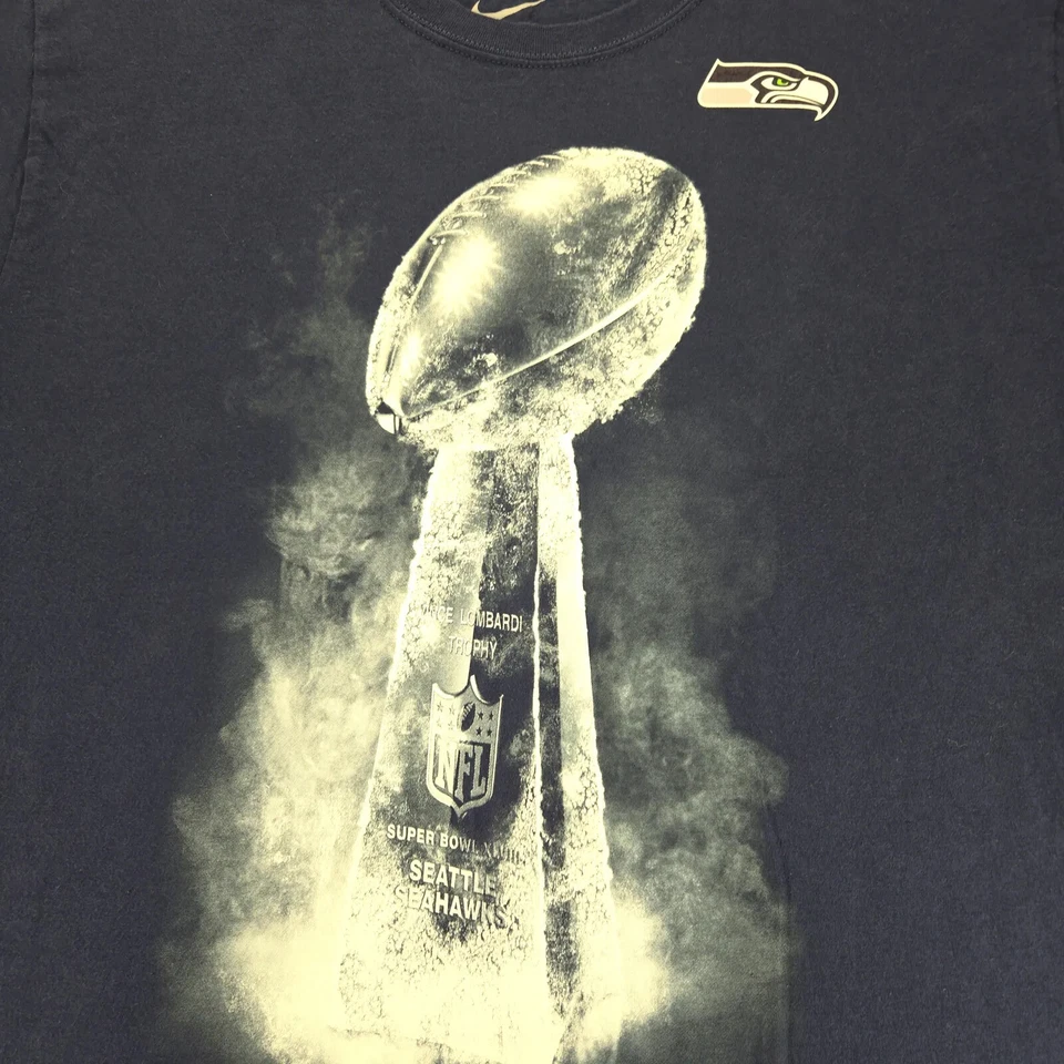 耐克衬衫男式 XXL 蓝色海鹰队 Vince Lombardi 奖杯 NFL 足球 Swoosh — 第 3/4 张图片