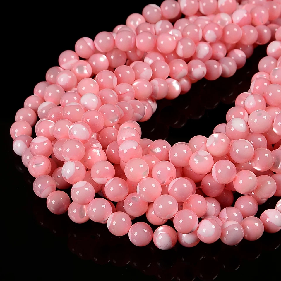 Pink Mother of Pearl MOP Shell Smooth Round Beads 4mm 6mm 8mm 10mm 15.5" Strand - Image 2 of 3