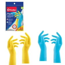 (Multi-Pack) 2 Pairs O-Cedar Playtex Large Handsaver Reusable Gloves Yellow/Blue