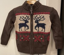 VTG 90s Gap Knit Sweater Full Zip Reindeer Christmas Made in Hong Kong XS/S 4-7