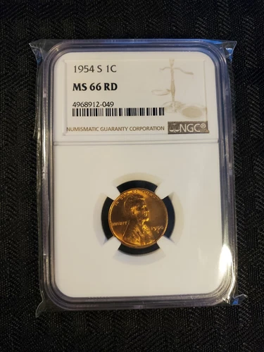 1954-S Lincoln Wheat Penny 1c Cent - NGC MS 66 Red Gem Uncirculated US Coin NICE