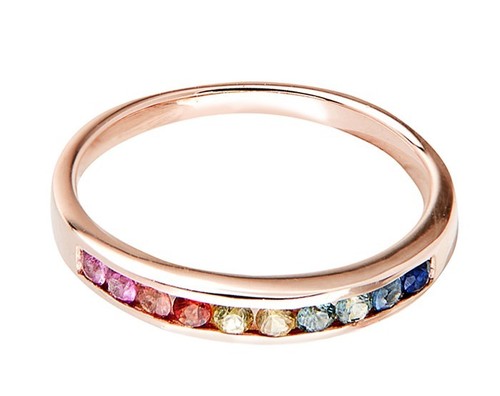 R165 Genuine 10K, 14K, 18K Yellow, White or Rose Gold Real Rainbow Sapphire Ring - Picture 6 of 6
