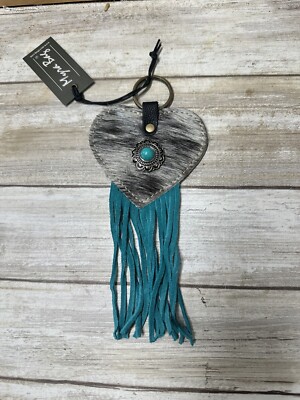 NWT Myra Bag Keychain Heart Shape Leopard Print Cowhide Key Fob