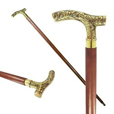 Brass Derby Head Handle Victorian Wooden Walking Stick Cane Antique Style Gift
