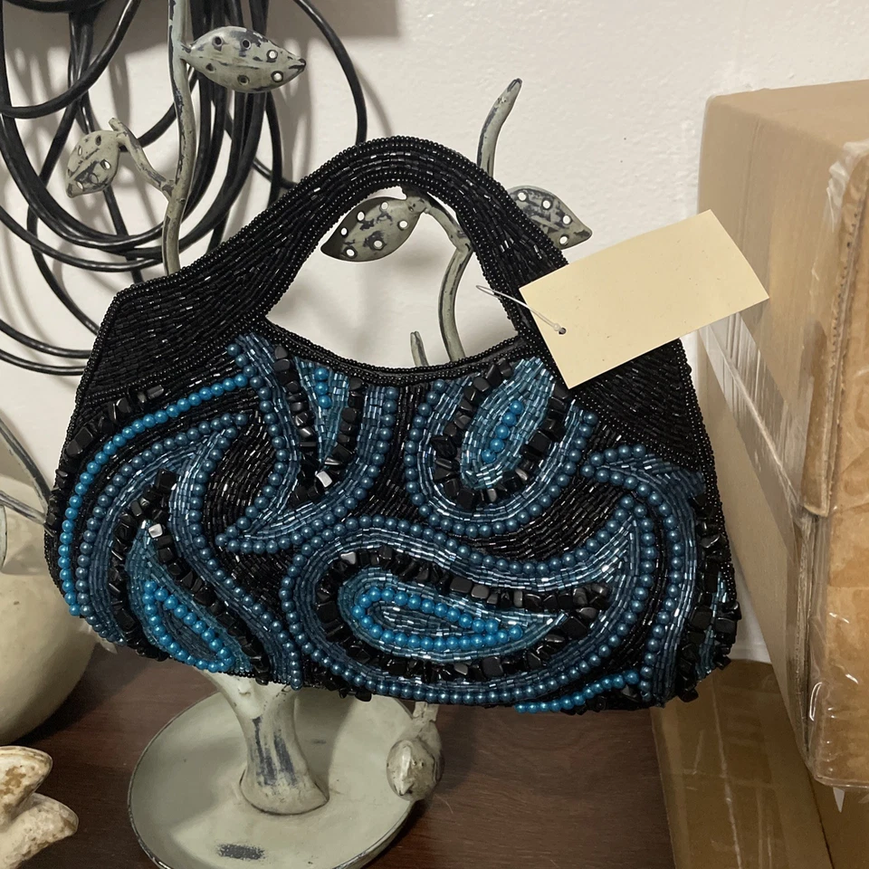 Bolsa de ombro Coldwater Creek azul com miçangas estampa paisley noite - Nova com etiquetas - Imagem 4 de 4