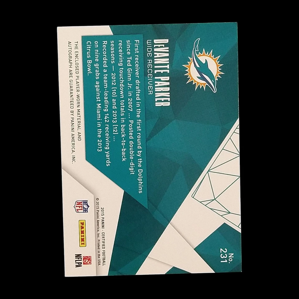 2015 Panini Certified Devante Parker Purple Rookie Patch Auto /10 - Image 2 of 2