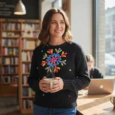 Michael Simon Event Women's Sweater Black Bobble Snowflake Long Sleeve Y2K  Sm