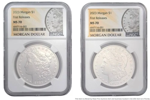 MS70 2023 Fine Silver Morgan Dollar Coin NGC 2 Piece Set First Releases