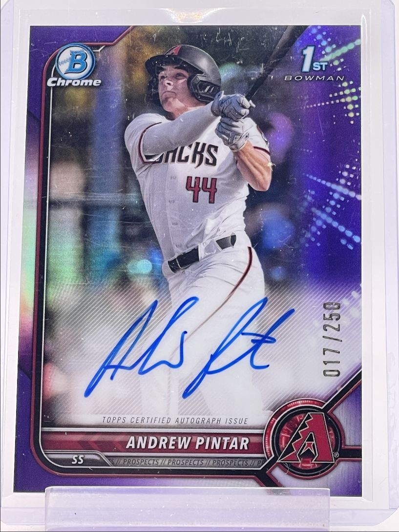 ANDREW PINTAR 2022 BOWMAN CHROME DRAFT 1ST PURPLE REFRACTOR AUTO /250 Q4152