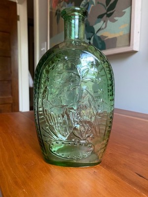 Vintage WHEATON GENERAL WASHINGTON / EAGLE Green Bottle 8.5'' Tall - EUC