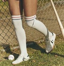 Free People Movement White Knee High Socks Stripes Bows One Size NWT