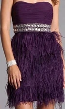 Bee Darlin Purple Ostrich Feather Jeweled Event Dress  Sz 7/8