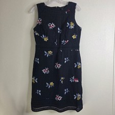 Ann Taylor Dress 8 Black Eyelet Floral Embroidered Sleeveless Sheath