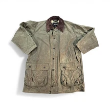 Barbour Border Waxed Cotton Jacket Mens Olive Green Corduroy Collar Field Coat
