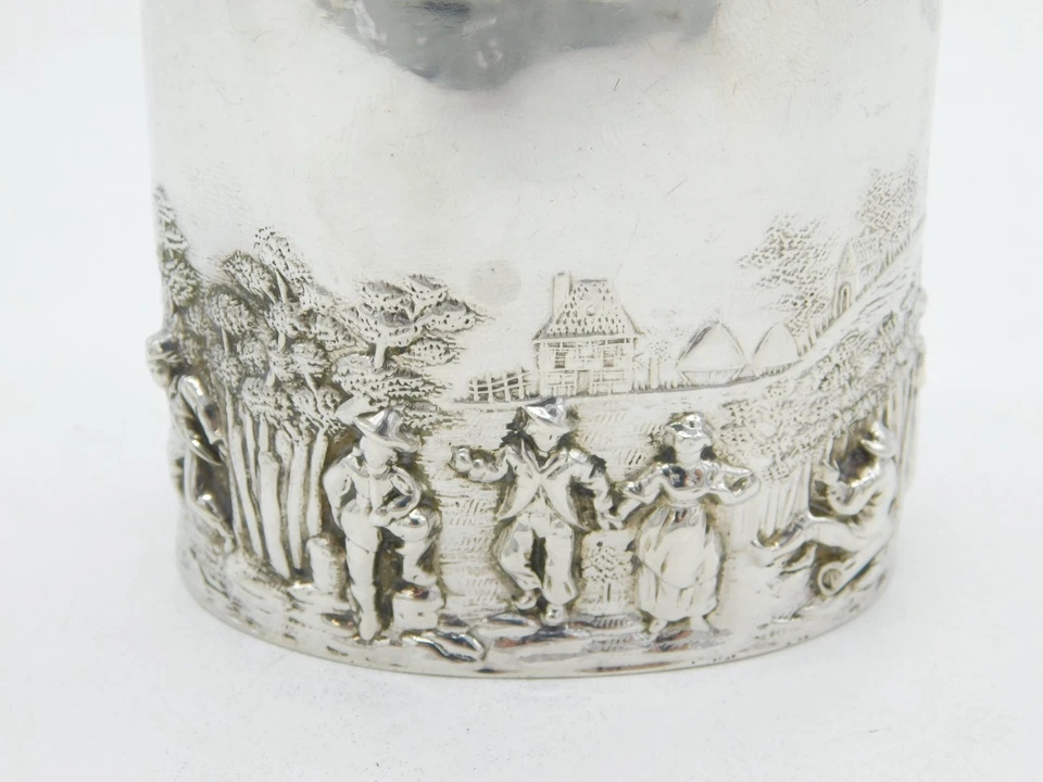 Carrito de té victoriano de plata esterlina novedad escena rural antiguo 1901 Chester Foto 3 de 4