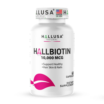 Hallusa Natural HALLBIOTIN Biotin Capsules 10,000 mcg Strong Hair & Nails, 60 ct