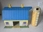 Vintage 1950's MARX Happi Time Farm Tin Litho Blue & Yellow Barn With Silo