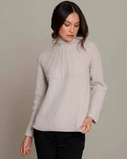 ALASHAN WOMEN'S 100% Cashmere Gemma Starburst Funnel Neck LARGE CHAMPAGNE NEW