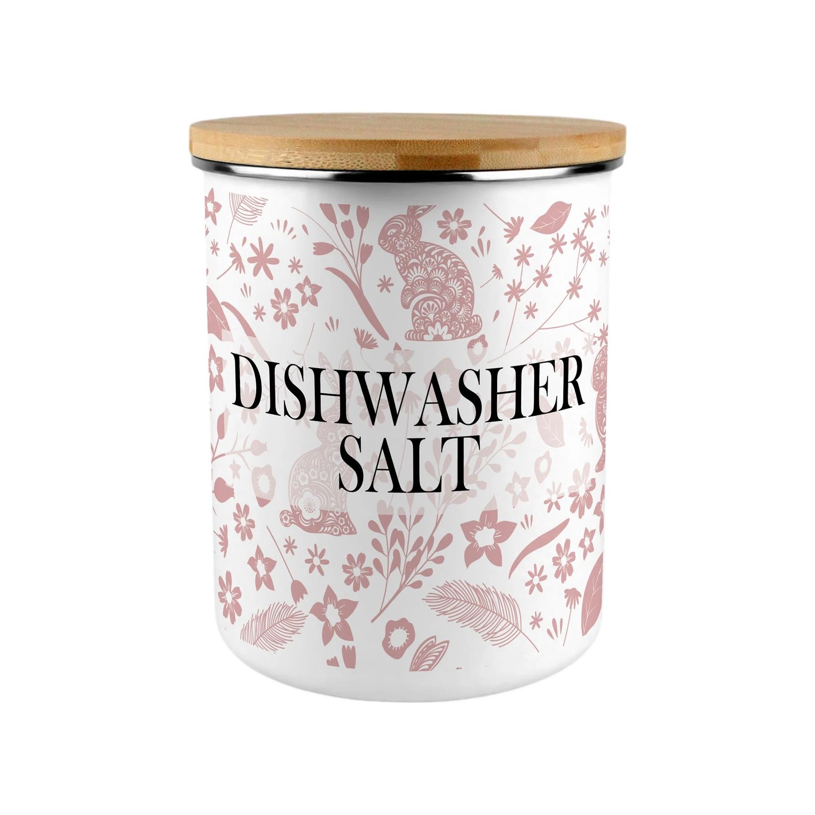 Pink Rabbits Dishwasher Salt Storage Canister - XL Enamel Container Home Gift