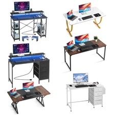 VEVOR 47/63/70.9 in Computer Desk with LED Light/Fabric Drawers for Home Office