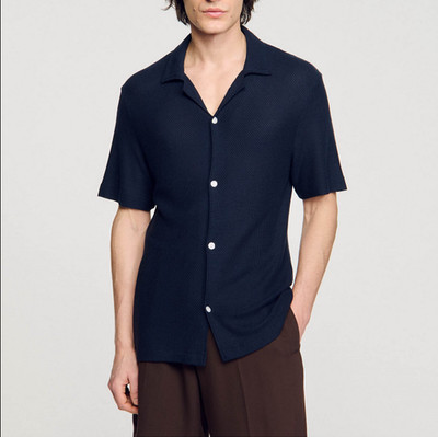 Sandro Paris Men's Polo Shirt Navy Blue Knit Short Sleeve Size XS SHPCM01106