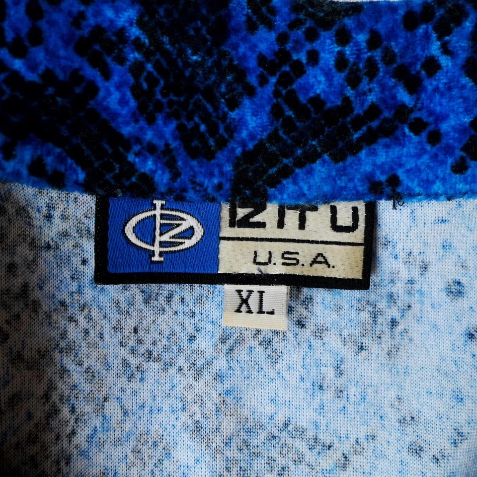 Vintage Snake Print Shirt Mens XL Blue Velvet Rave y2k 90s Club Wear Camp Velour - Image 3 of 4