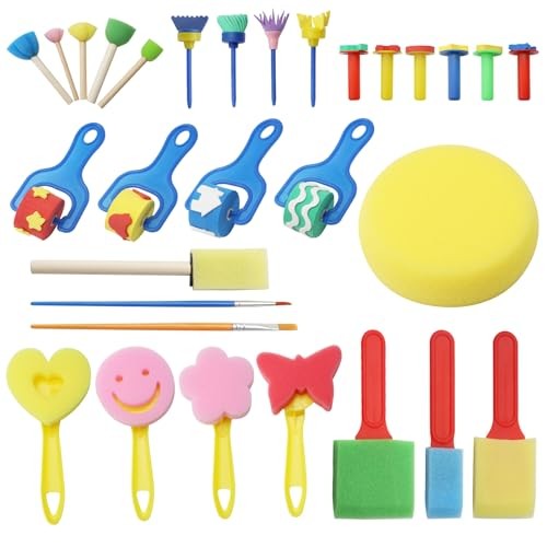 Kit Peinture Enfant de 30 Pinceaux Éponge Réutilisables pour Éviter les Taches