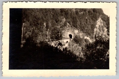 Vtg B&W Snapshot Scenic Stone Railway Bridge Tunnel Forested Hillside 1950s