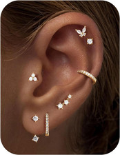 Hypoallergenic Earring Jacket Stacks - 7 Pairs 14K Gold Plated Flat Back Earring