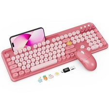 Wireless Keyboard and Mouse Combo, Cute Full-Size Typewriter-Style Keyboard, ...