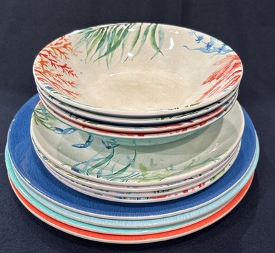Melamine Sea Life 12pc Dinnerware Set Turtle Crab Starfish Seahorse Plates Bowls